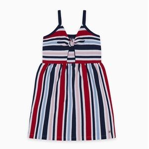 Girls' Striped Tie-Front Casual Dress in Red, Navy & White